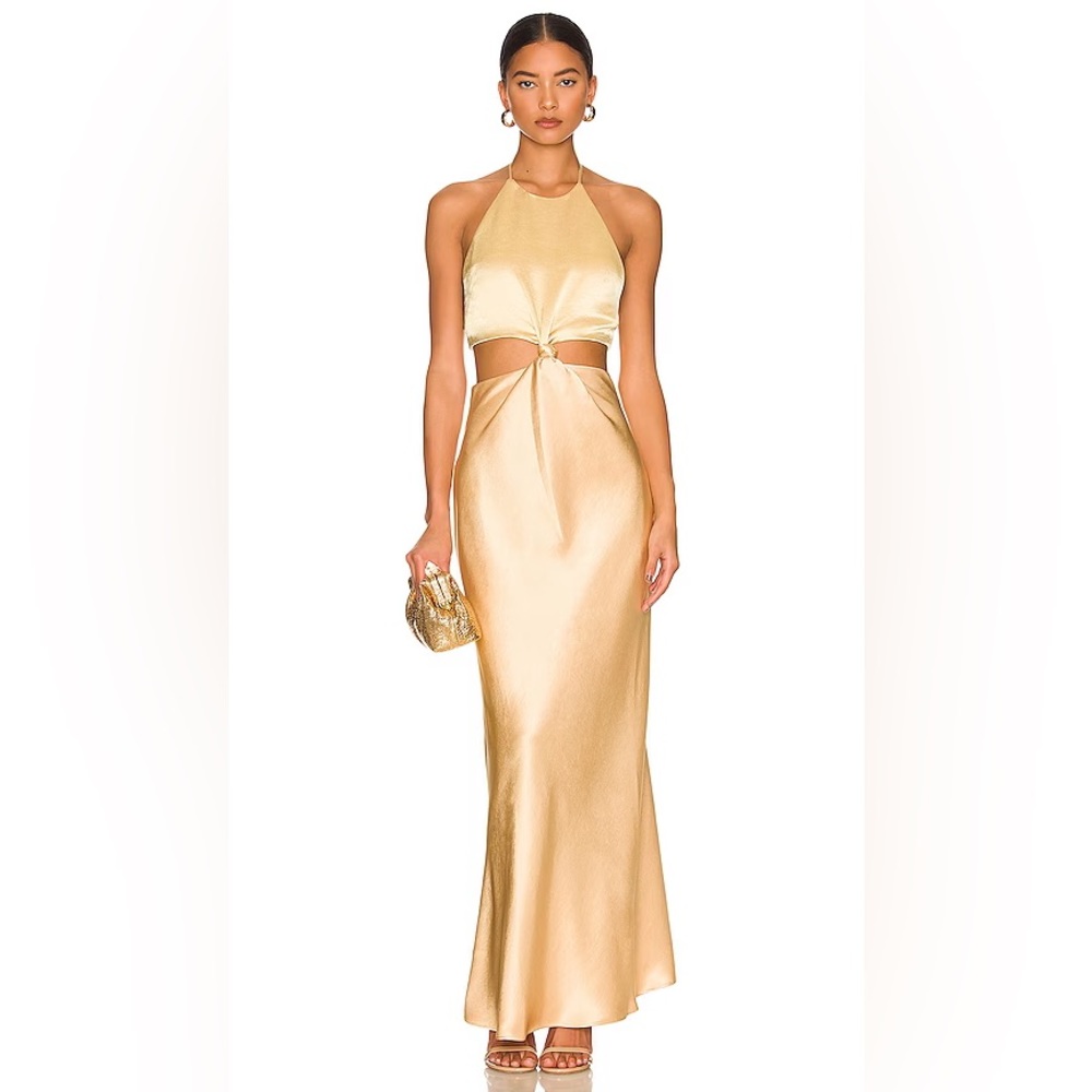 Bec & Bridge Carrie halter yellow satin dress